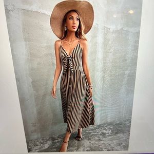 Tie front single breasted striped peekaboo cami dress